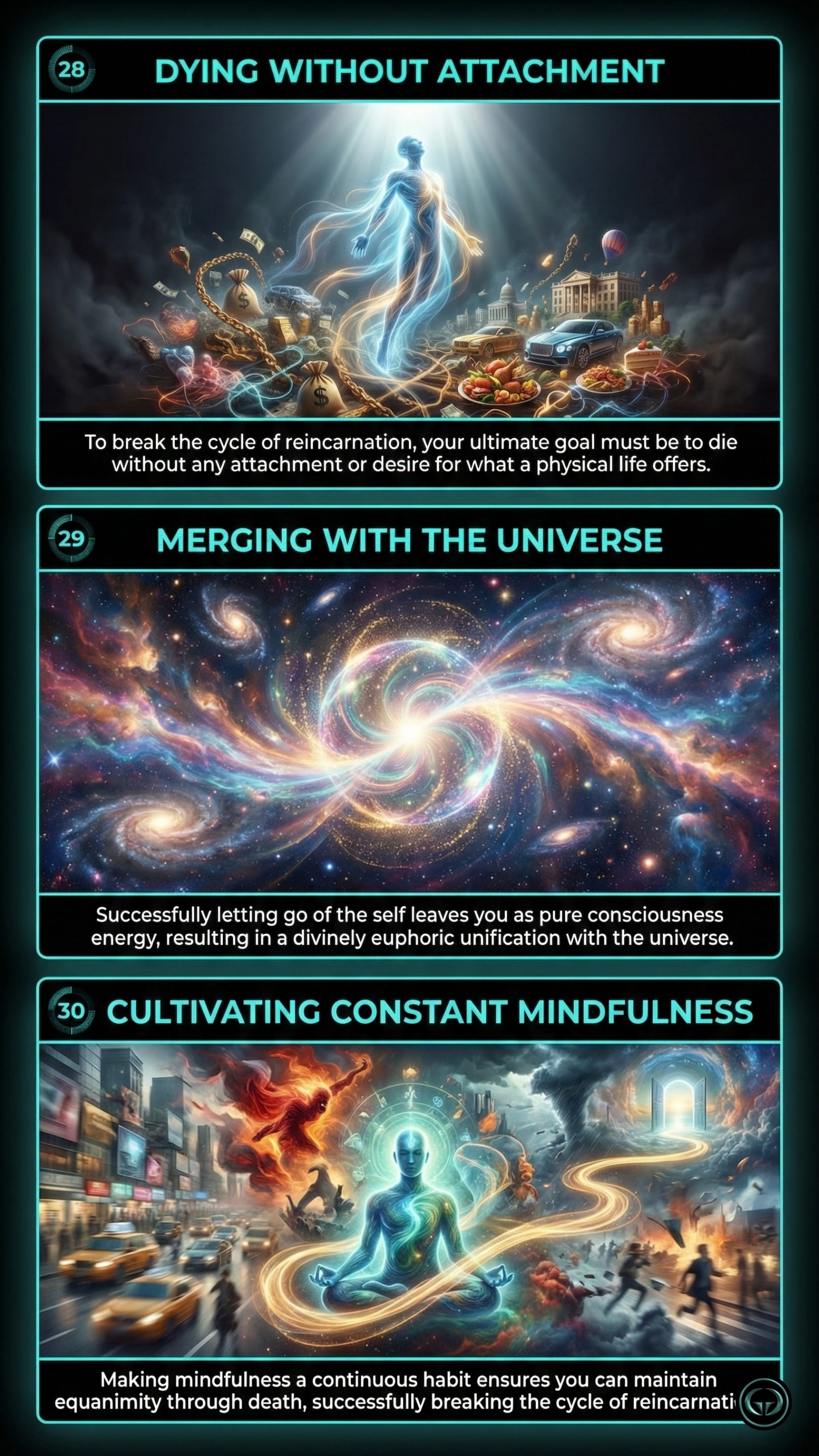 Spiritual insights from Sadhguru’s book 'Death' on dying without attachment to break the cycle of reincarnation, merging with the universe as pure consciousness, and cultivating constant mindfulness.